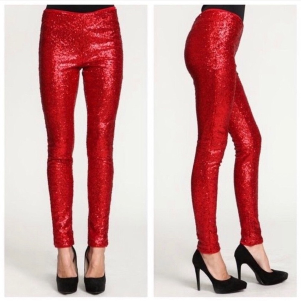 NWOT red sequin high waisted leggings.